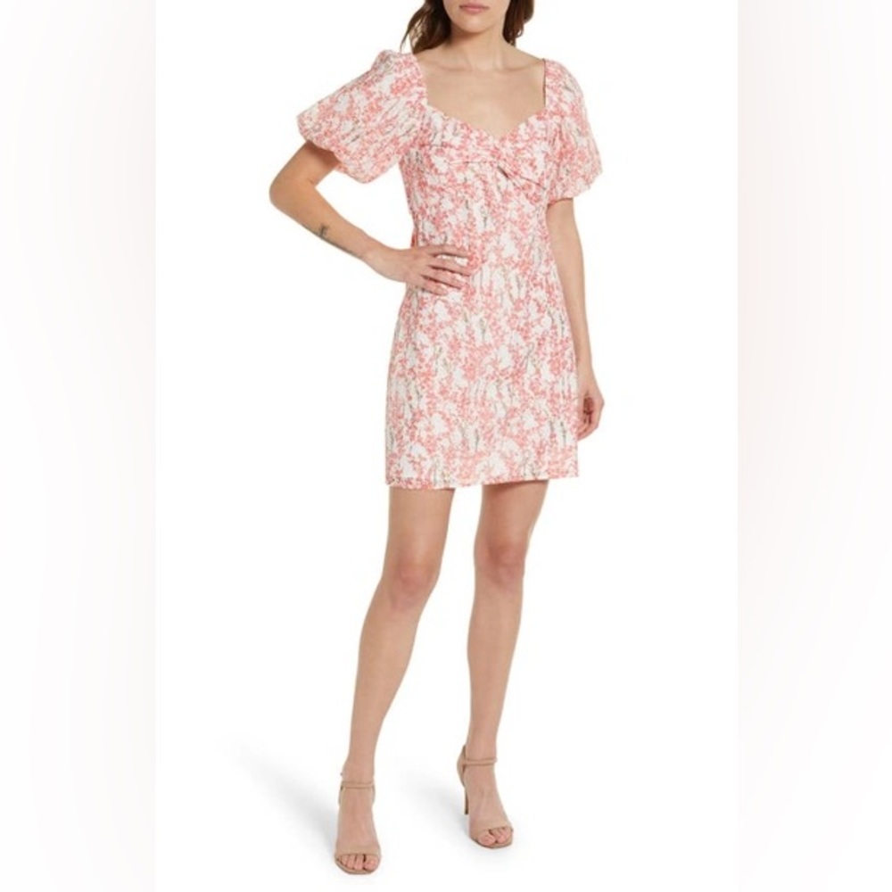 Adelyn Rae Collen Floral Eyelet Mini Dress Puff Sleeves